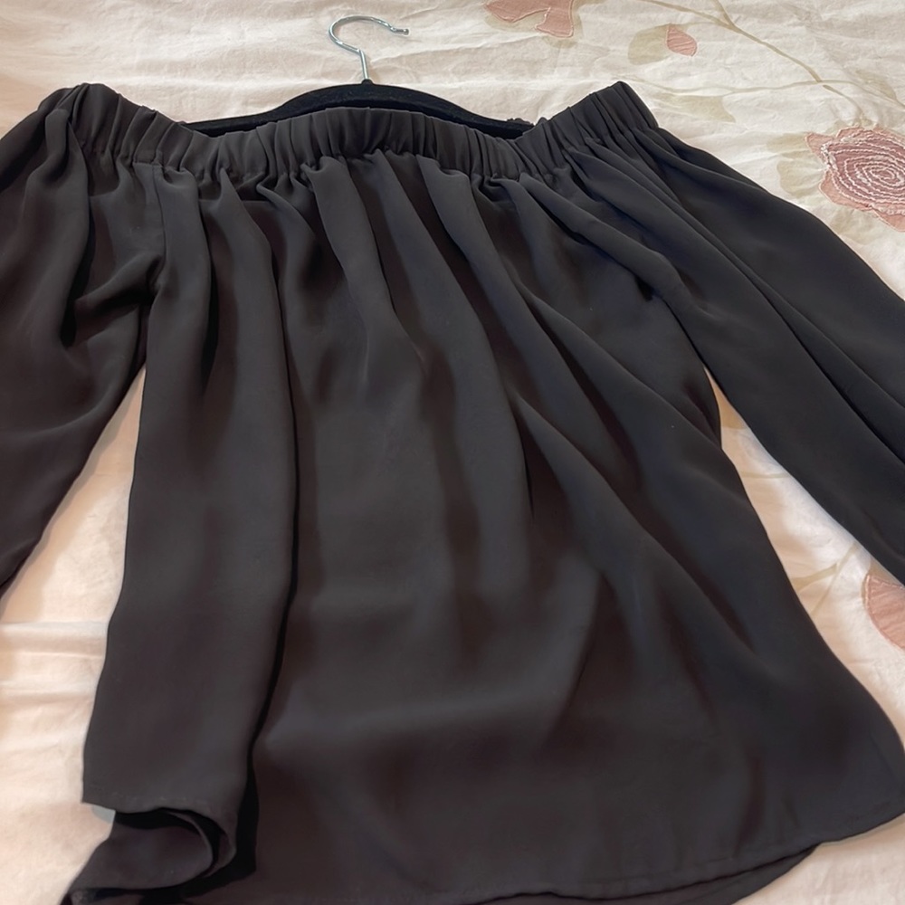 Express women XS off the shoulder black top sexy sheer 100% polyester elastic